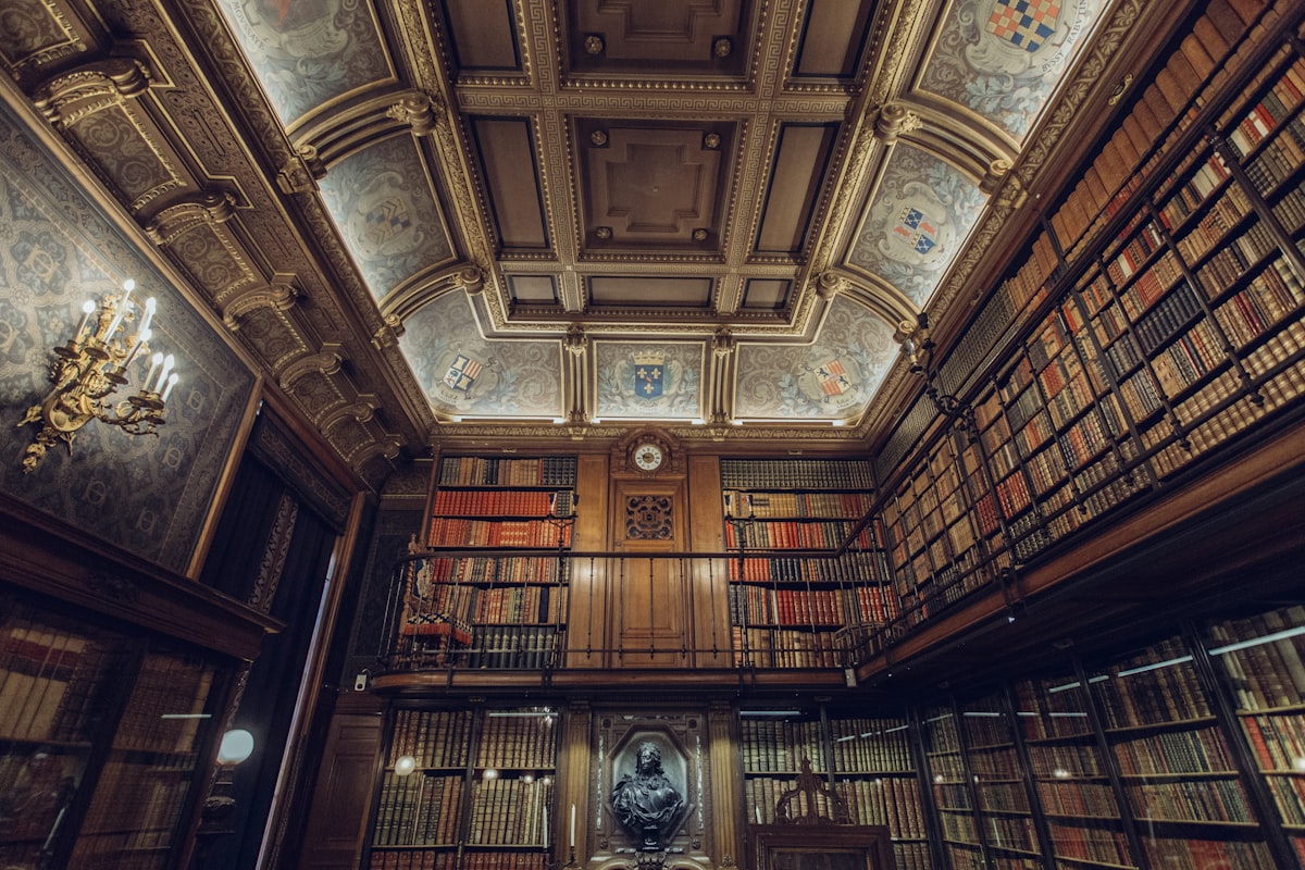 Shelves of law books in a legal library
